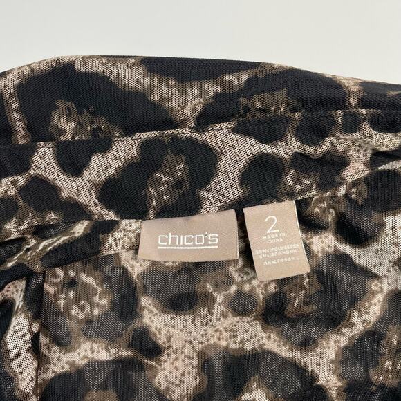 CHICO'S Leopard Print Button Up Sheer Blouse Top Sz Large - Picture 5 of 6